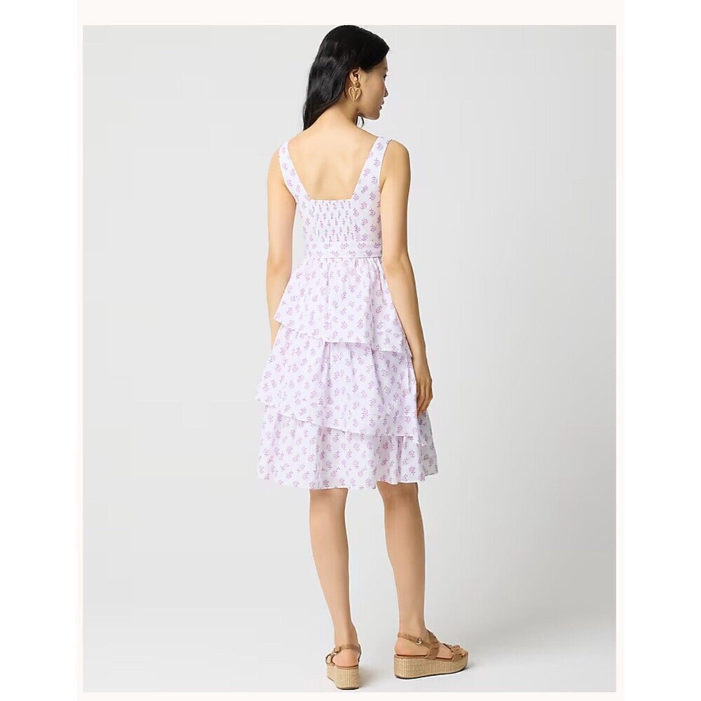 J. CREW Sleeveless Belted Tiered Midi Dress Size 4 White NEW Floral Preppy CK670 - Picture 5 of 13